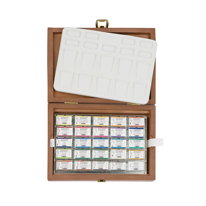 آبرنگ 24 عددی قرص بزرگ هورادام پالت سرامیکی جعبه چوبی 74524 اشمینگ