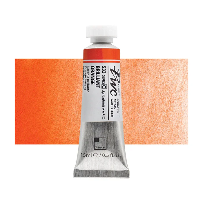 آبرنگ تیوپی 15 میل Brilliant Orange کد 533 Pwc سری C شین هان آبرنگ تیوپی 15 میل Brilliant Orange کد 533 Pwc سری C شین هان