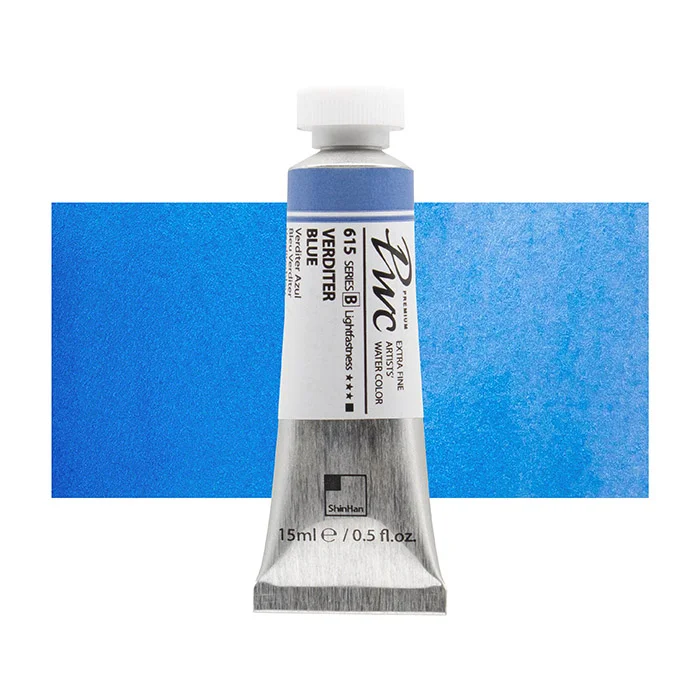 آبرنگ تیوپی 15 میل Verditer Blue کد 615 Pwc سری B شین هان آبرنگ تیوپی 15 میل Verditer Blue کد 615 Pwc سری B شین هان