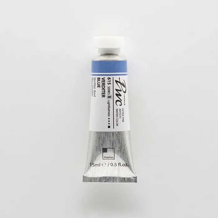 آبرنگ تیوپی 15 میل Verditer Blue کد 615 Pwc سری B شین هان آبرنگ تیوپی 15 میل Verditer Blue کد 615 Pwc سری B شین هان