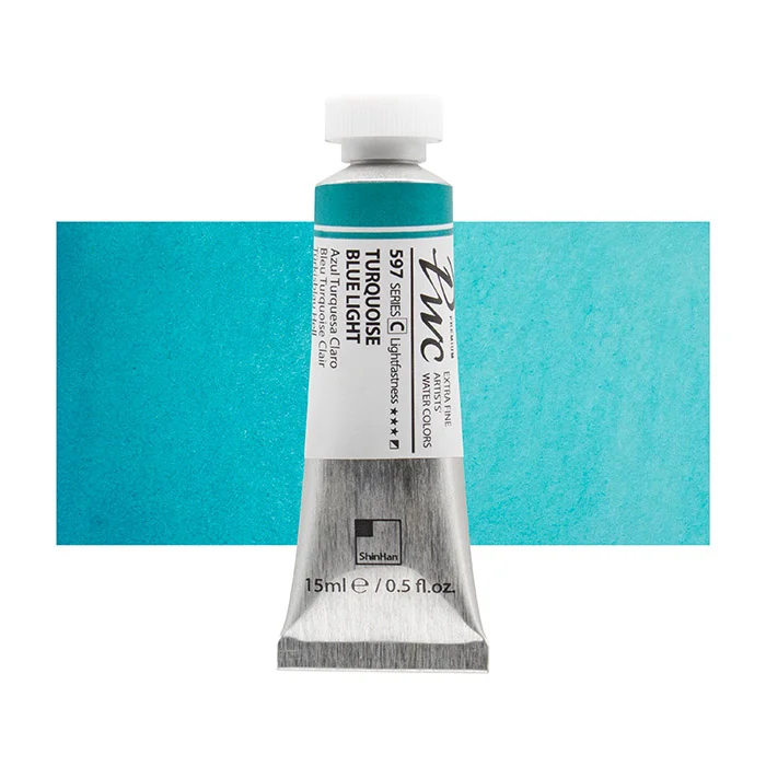 آبرنگ تیوپی 15 میل Turquoise Blue Light کد 597 Pwc سری C شین هان آبرنگ تیوپی 15 میل Turquoise Blue Light کد 597 Pwc سری C شین هان