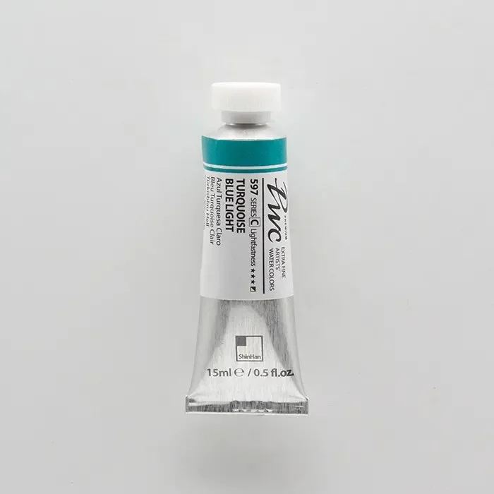 آبرنگ تیوپی 15 میل Turquoise Blue Light کد 597 Pwc سری C شین هان آبرنگ تیوپی 15 میل Turquoise Blue Light کد 597 Pwc سری C شین هان