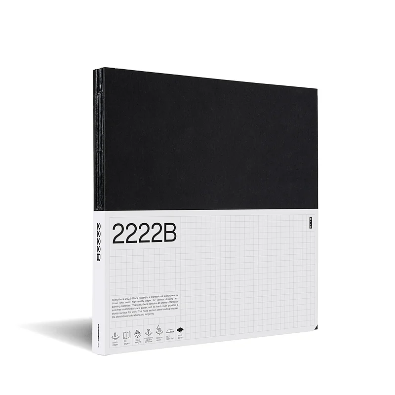 دفتر بدون خط کاغذ مشکی 120 گرم و پوستی دار 48 برگ 22*22 خشتی جلد مشکی 2222 بن/ Basenotes
