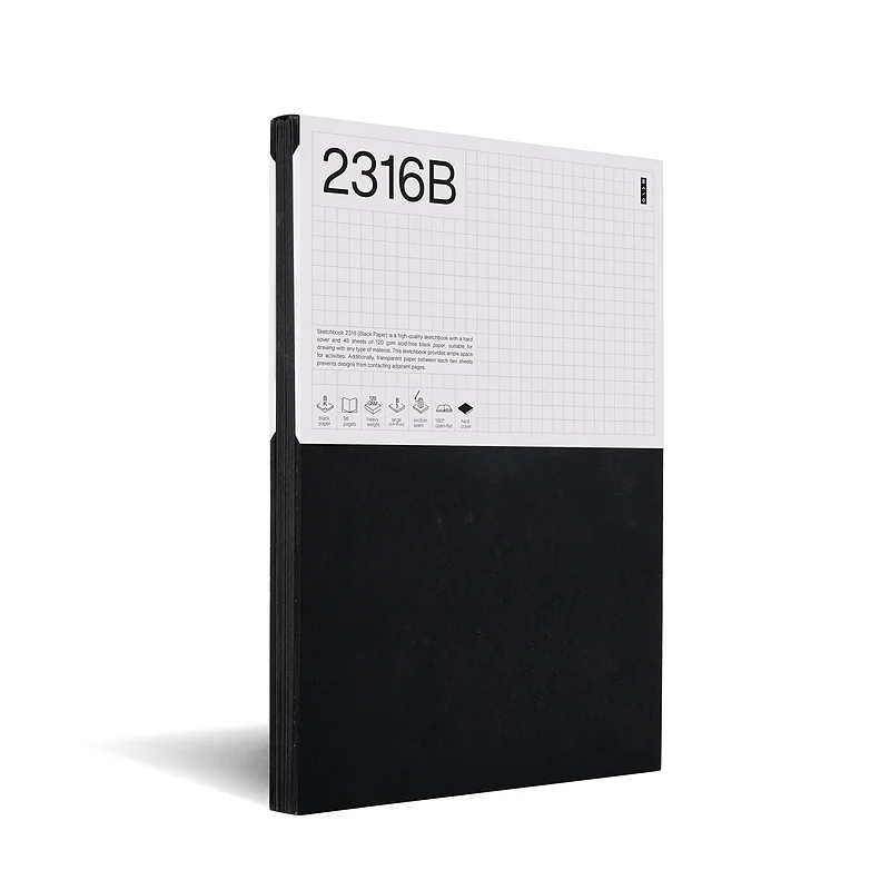 دفتر بدون خط کاغذ مشکی و پوستی دار 48 برگ 23*16 عطف عرضی جلد مشکی 2316 بن/ Basenotes
