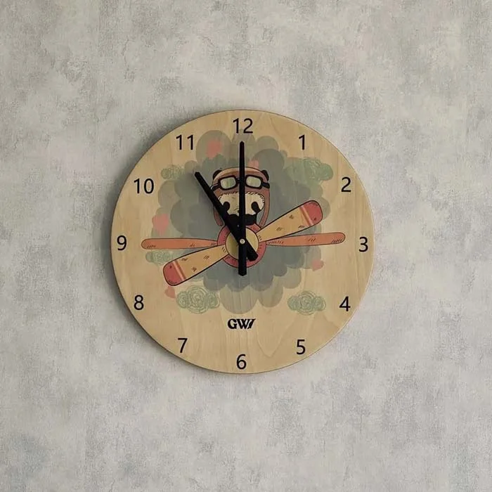 ساعت دیواری چوبی قطر 38 سانت کد 6 طرح هواپیما گودوود ساعت دیواری چوبی قطر 38 سانت کد 6 طرح هواپیما گودوود