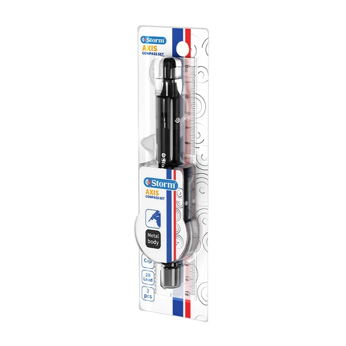 ست پرگار بدنه فلزی سفید / مشکی 2 منظوره با خط کش HL-650110 استورم